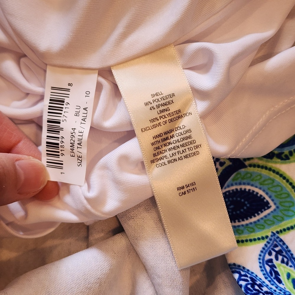 Eliza J Knee Length Sleeveless Embroidered White Green Blue Floral Dress Size 10 - Picture 5 of 13